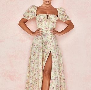 Puff Sleeve Floral Midi Dress